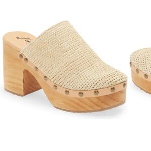 Free People Cream Woven Clogs